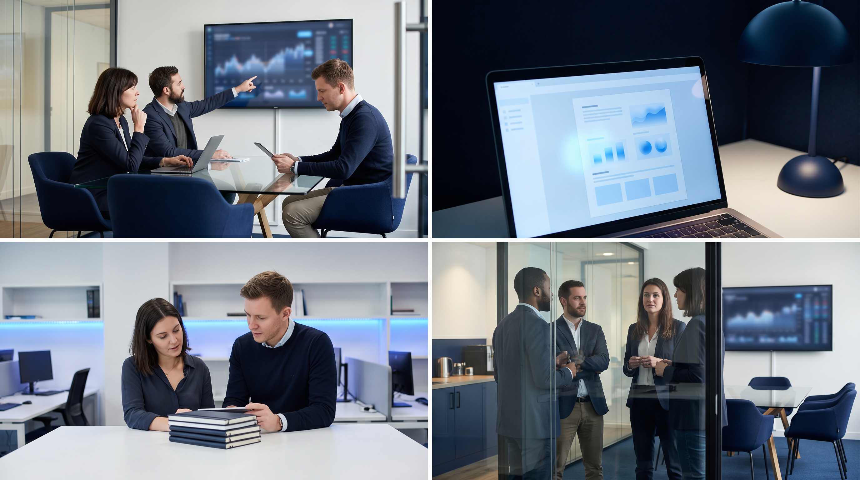 Ecran laptop montrant audit SEO structure avec resume executif, tableau de trafic et corrections prioritaires