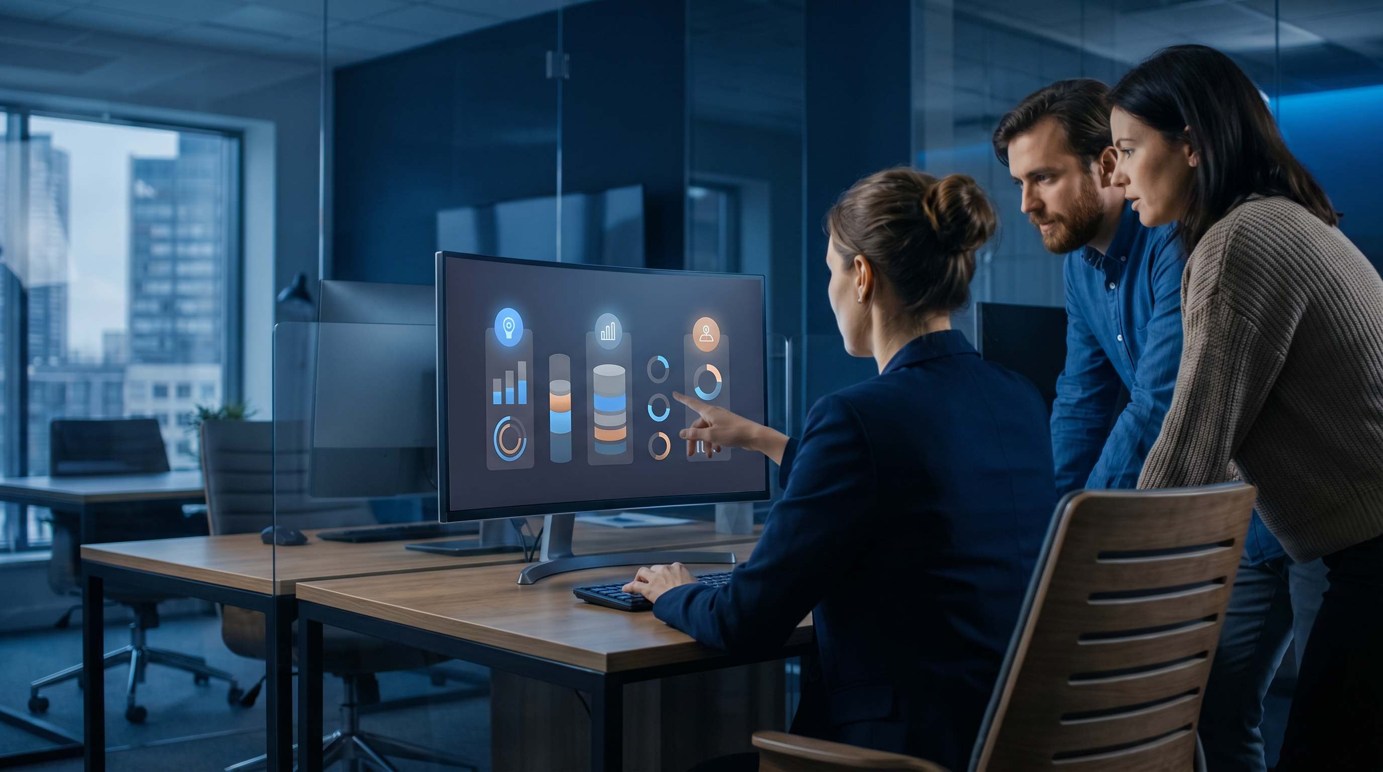 Moniteur montrant trois modeles de tarification SEO pour forfait, horaire et performance avec proprietaire