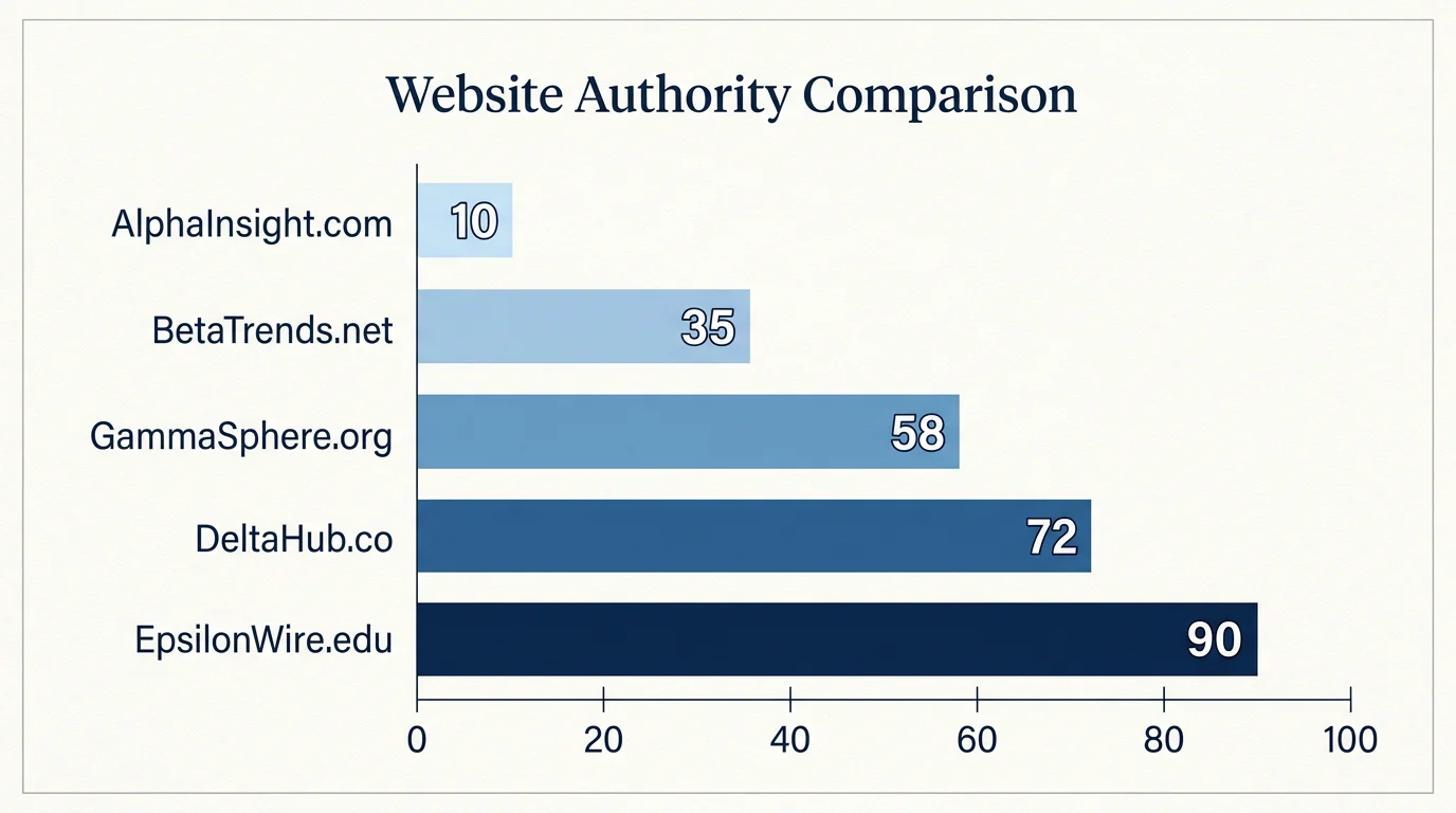 Bar chart comparing fictional website authority scores on a scale from 10 to 90