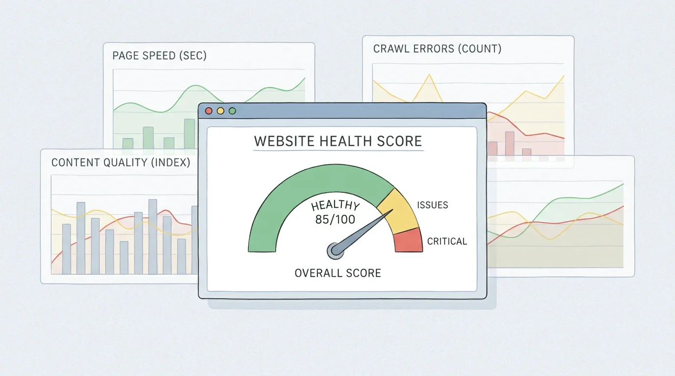 SEO diagnostic software dashboard showing website health metrics and performance scores
