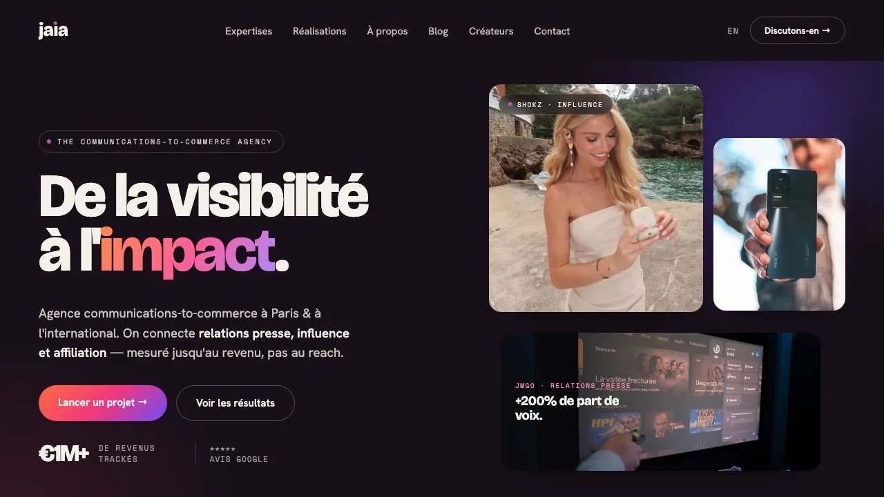 Startseite der Website der Agentur JAIA Global für Kommunikation und Commerce