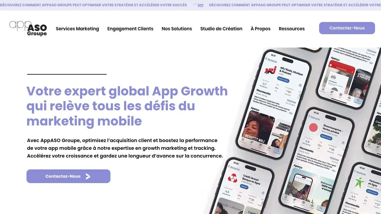 Startseite der Website für App Store Optimierung AppASO
