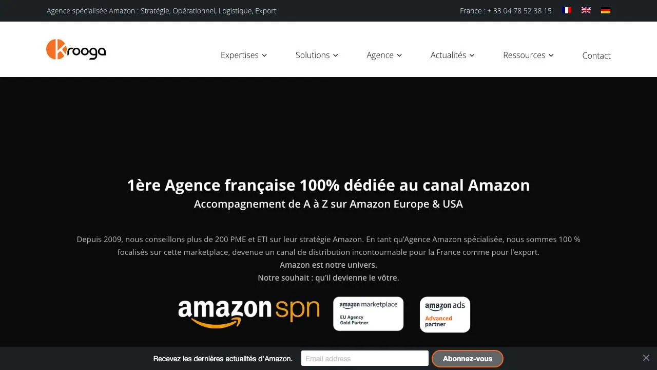 Startseite der Website der Amazon-Agentur Krooga