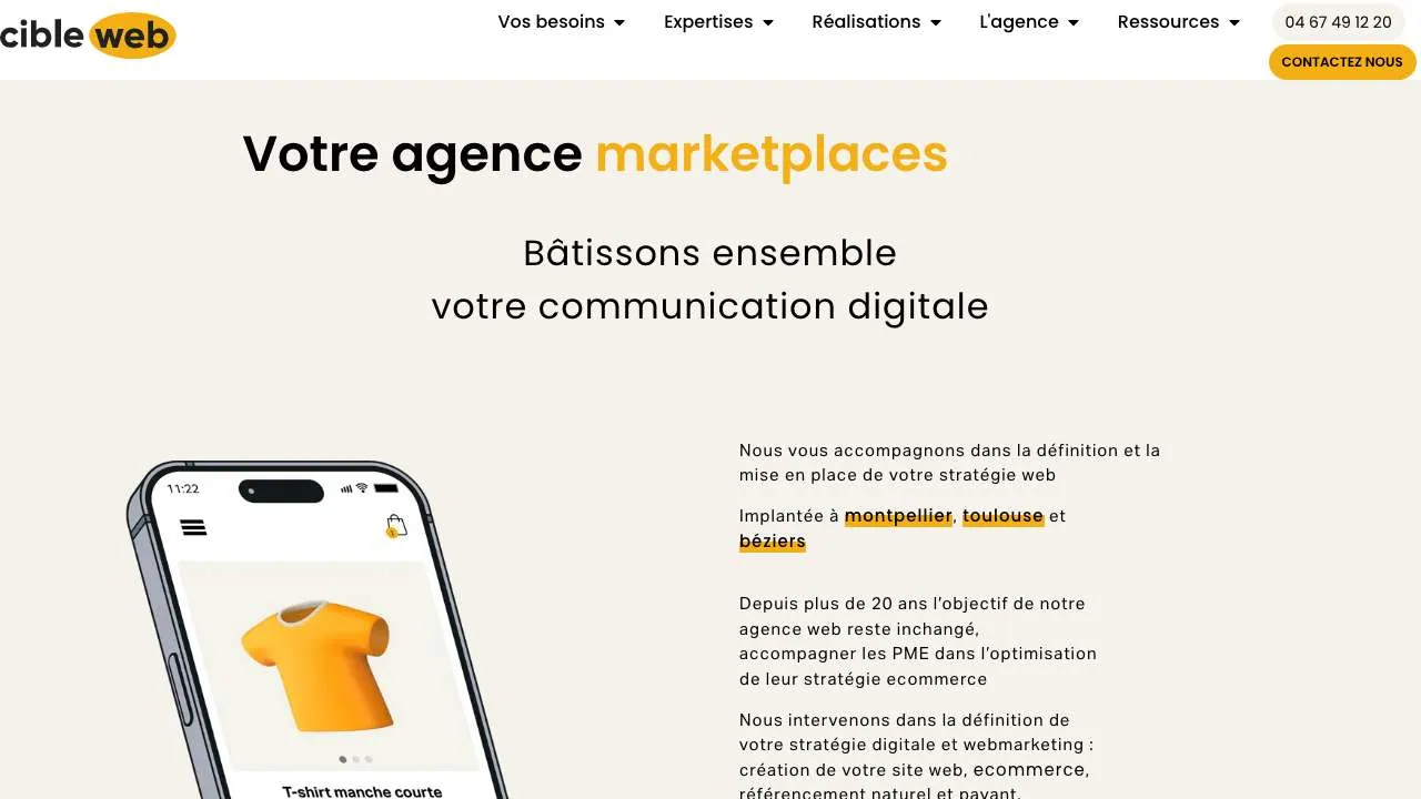 Startseite der Website der E-Commerce- und Marktplatzagentur Cibleweb