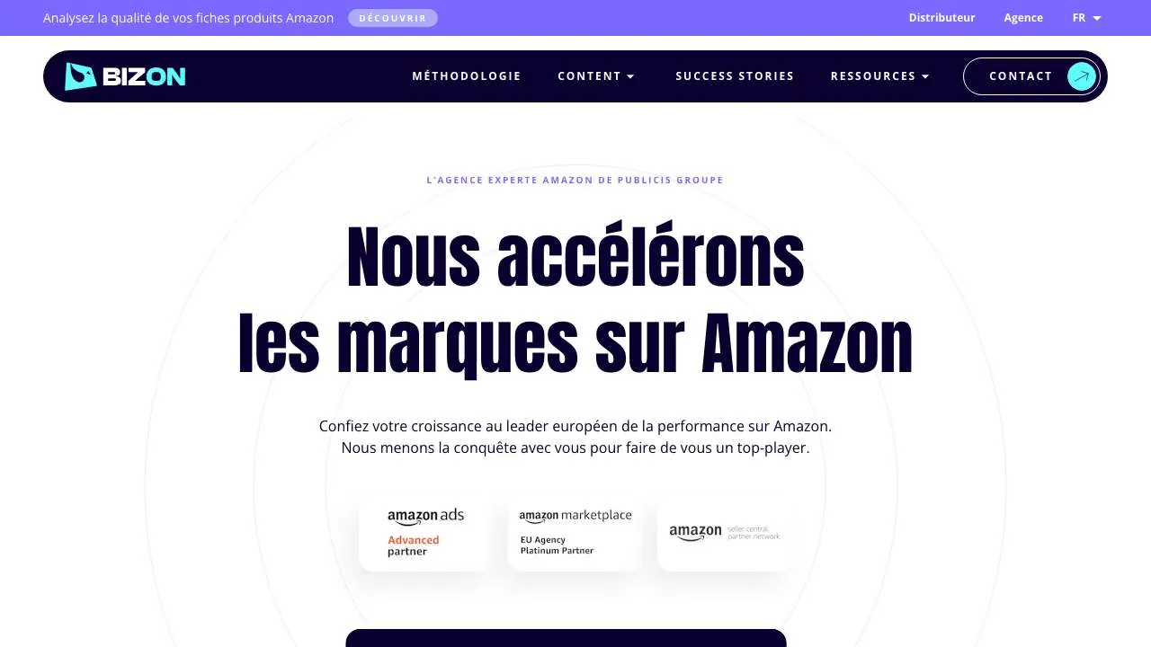 Startseite der Website der Amazon-Agentur Bizon