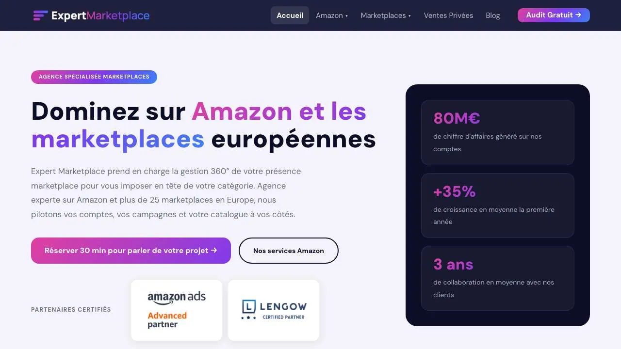 Startseite der Website der Amazon- und Marktplatzagentur Expert Marketplace