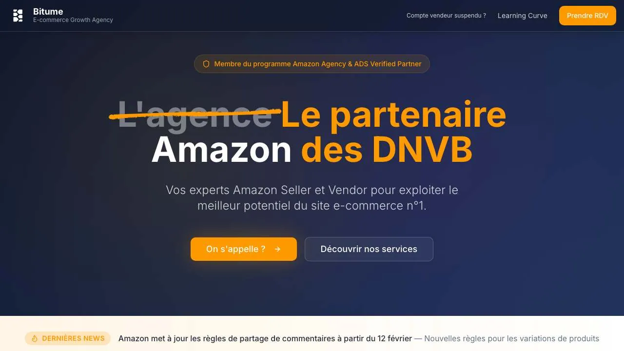 Startseite der Website der Amazon-Agentur Bitume