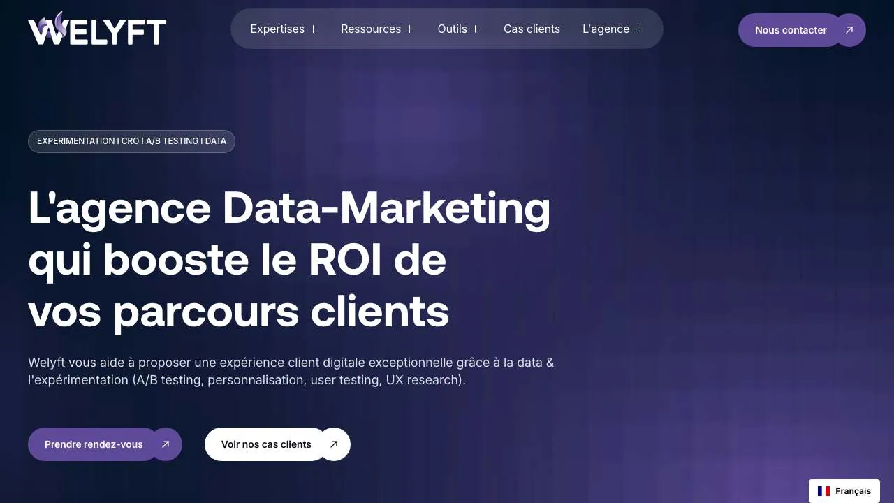 Startseite der Website der Datenmarketing- und CRO-Agentur Welyft