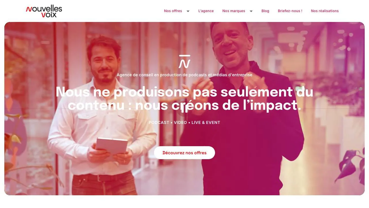 Startseite der Website der Podcastproduktionsagentur Nouvelles Voix