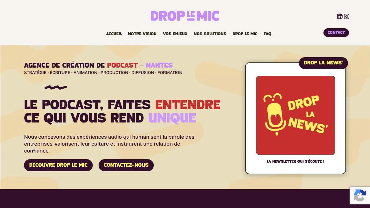 Startseite der Website der Podcastagentur Drop le Mic
