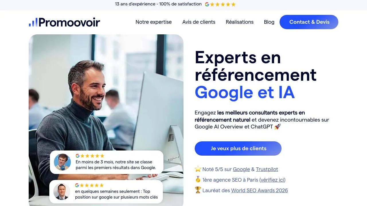 Startseite der Website der SEO- und GEO-Agentur Promoovoir