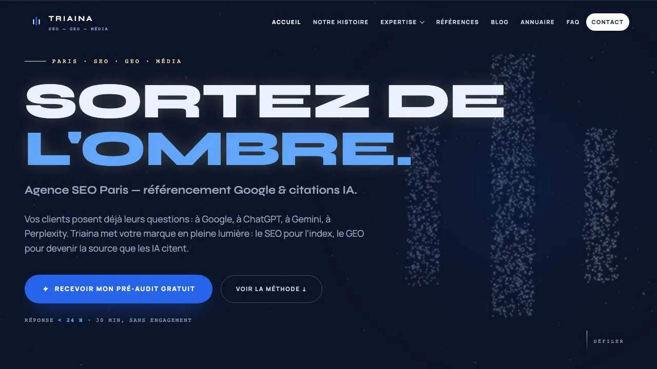 Startseite der Website der SEO- und GEO-Agentur Triaina
