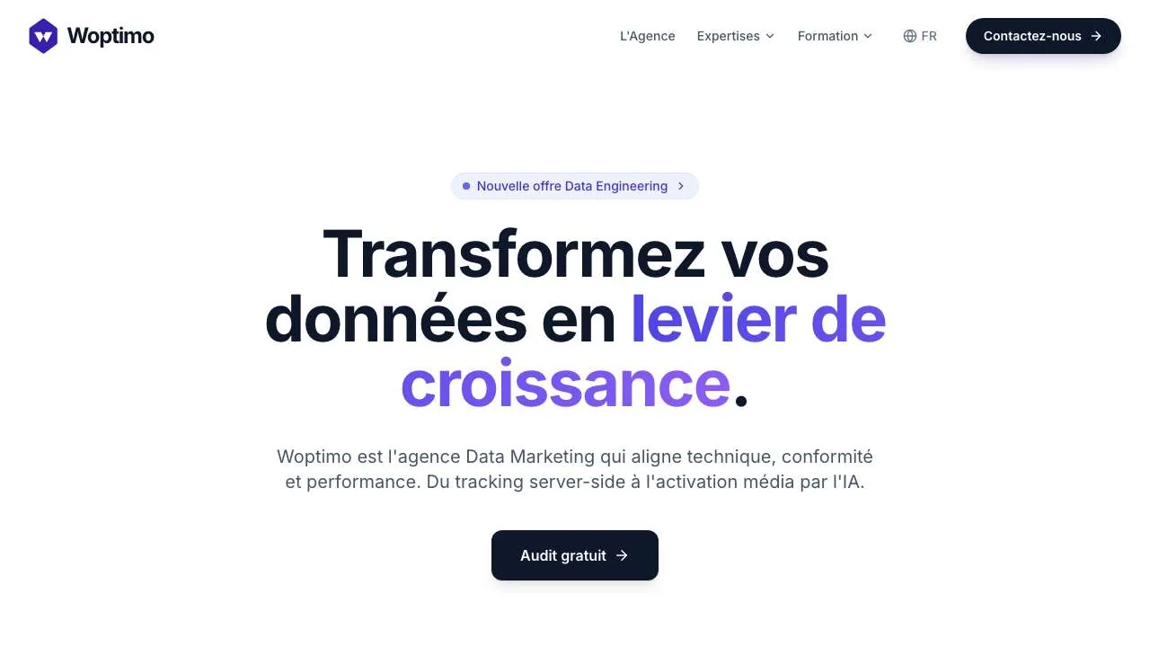 Startseite der Website der Datenmarketing- und Analytics-Agentur Woptimo