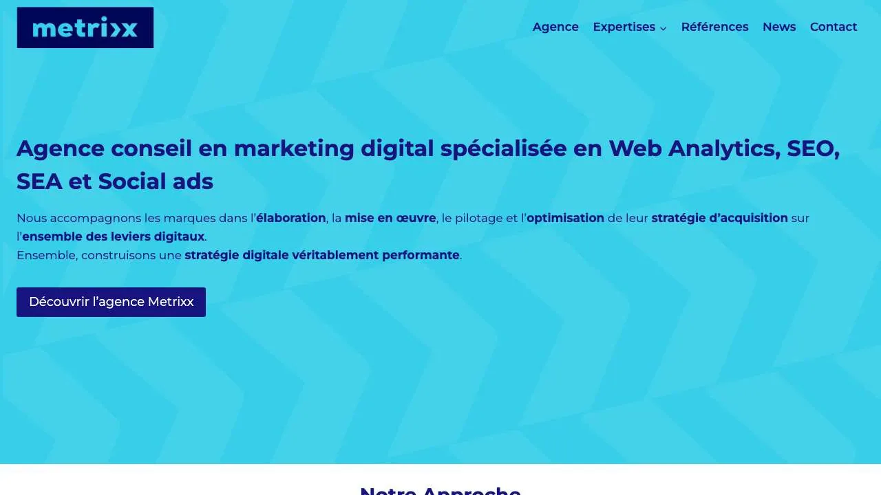 Startseite der Website der Datenanalyse- und Digitalmarketing-Agentur Metrixx
