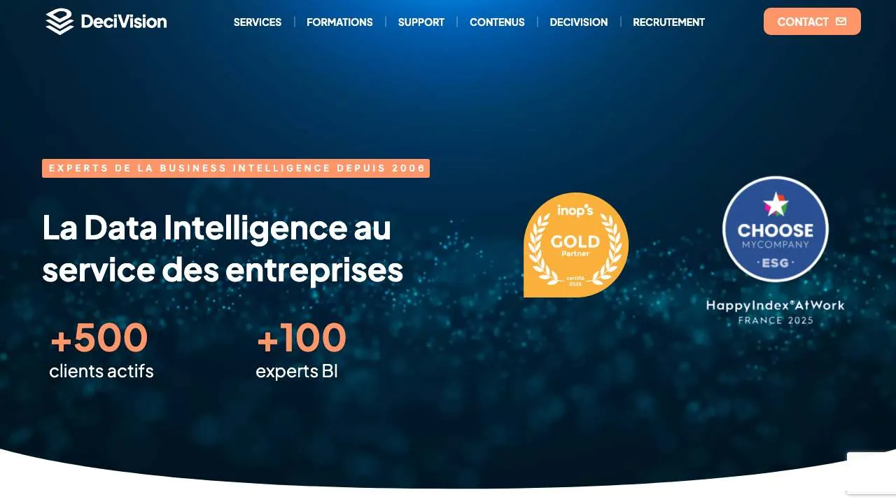 Startseite der Website des Business-Intelligence-Anbieters DeciVision