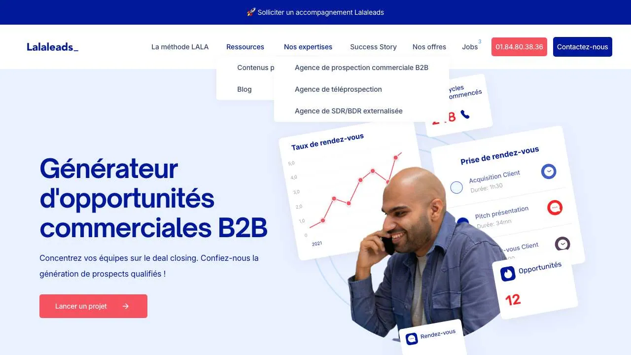 Startseite der Website der B2B-Leadgenerierungsagentur Lalaleads