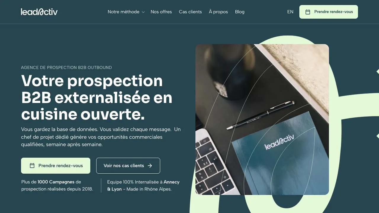 Startseite der Website der B2B-Vertriebsagentur LeadActiv
