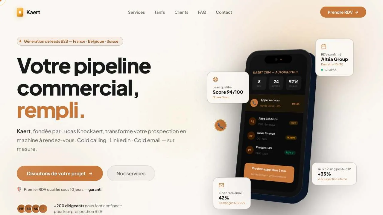 Startseite der Website der B2B-Akquiseagentur Kaert