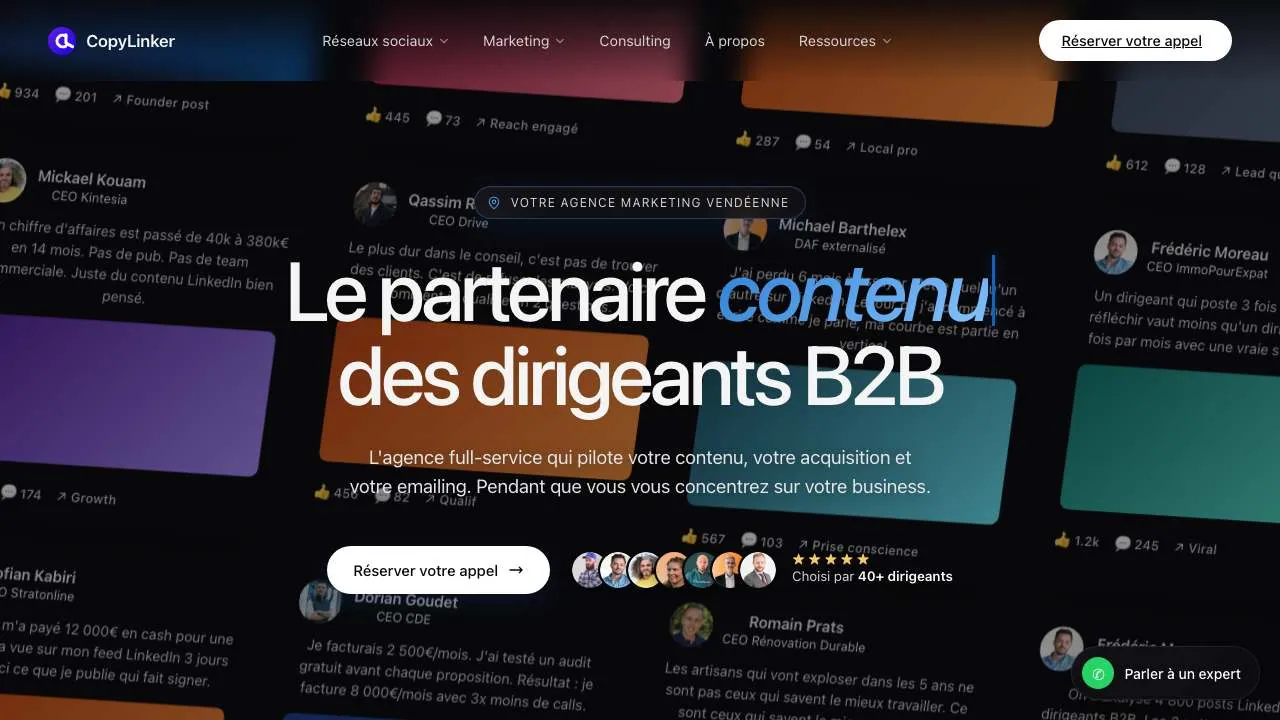 Startseite der Website der LinkedIn-Marketingagentur CopyLinker