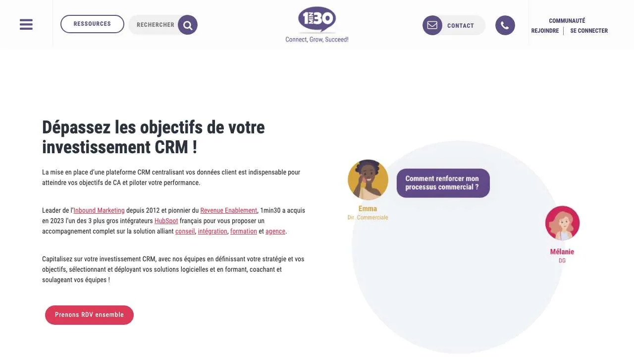Startseite der Website der CRM-Beratungsagentur 1min30