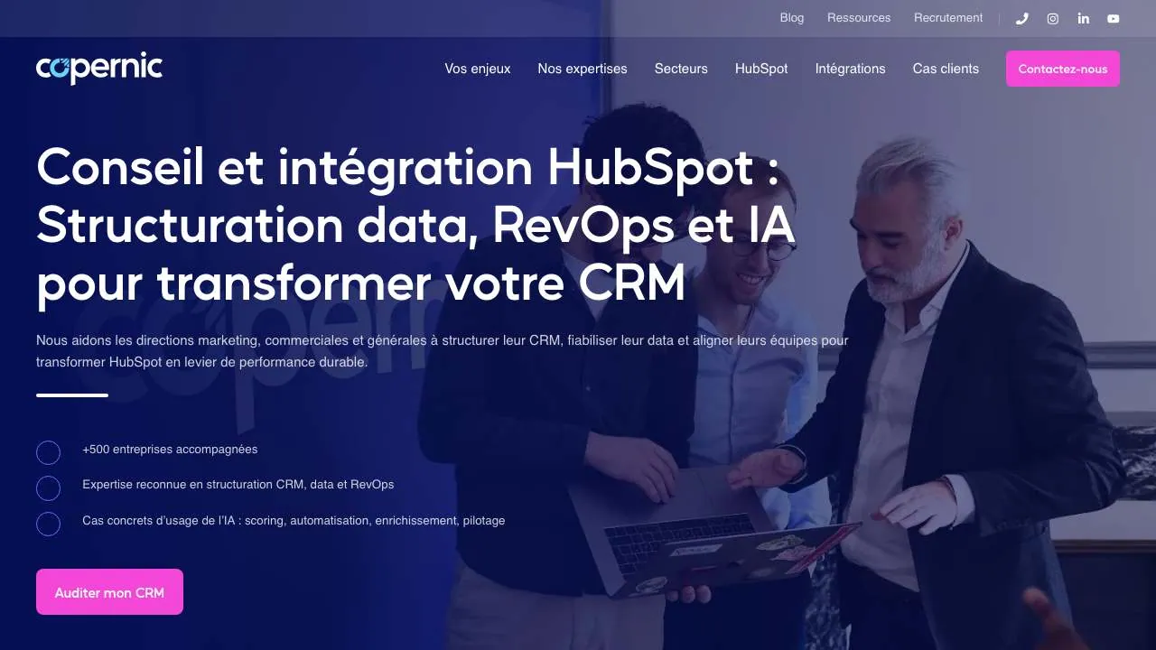Startseite der Website der CRM-Integrationsagentur Copernic