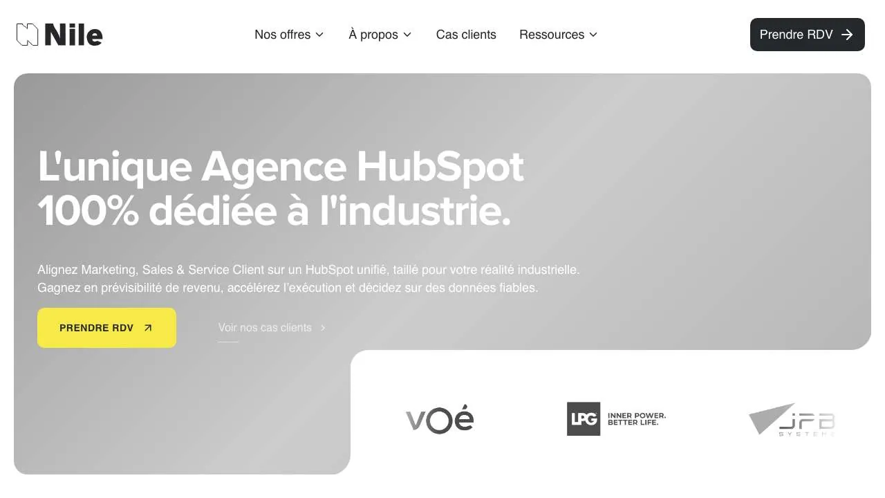 Startseite der Website der CRM-Agentur Nile für die Industrie