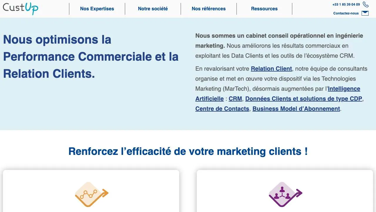 Startseite der Website der Kundenbeziehungsberatung CustUp