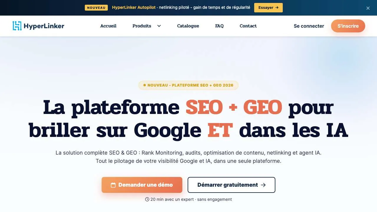 Startseite der Website der Linkbuilding-Plattform HyperLinker