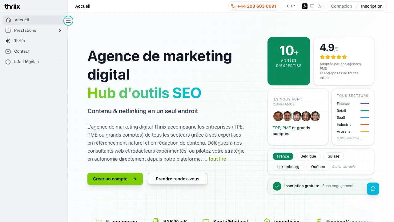 Startseite der Website der SEO- und Linkbuilding-Agentur Thriix