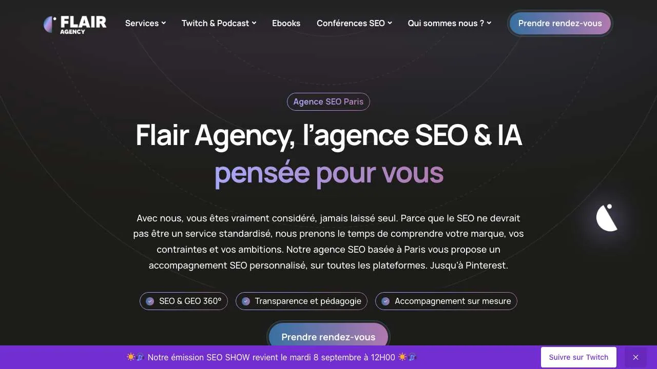 Startseite der Website der SEO-Agentur Flair Agency