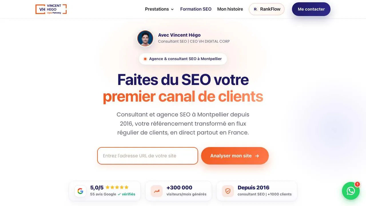 Startseite der Website des SEO-Beraters Vincent Hego