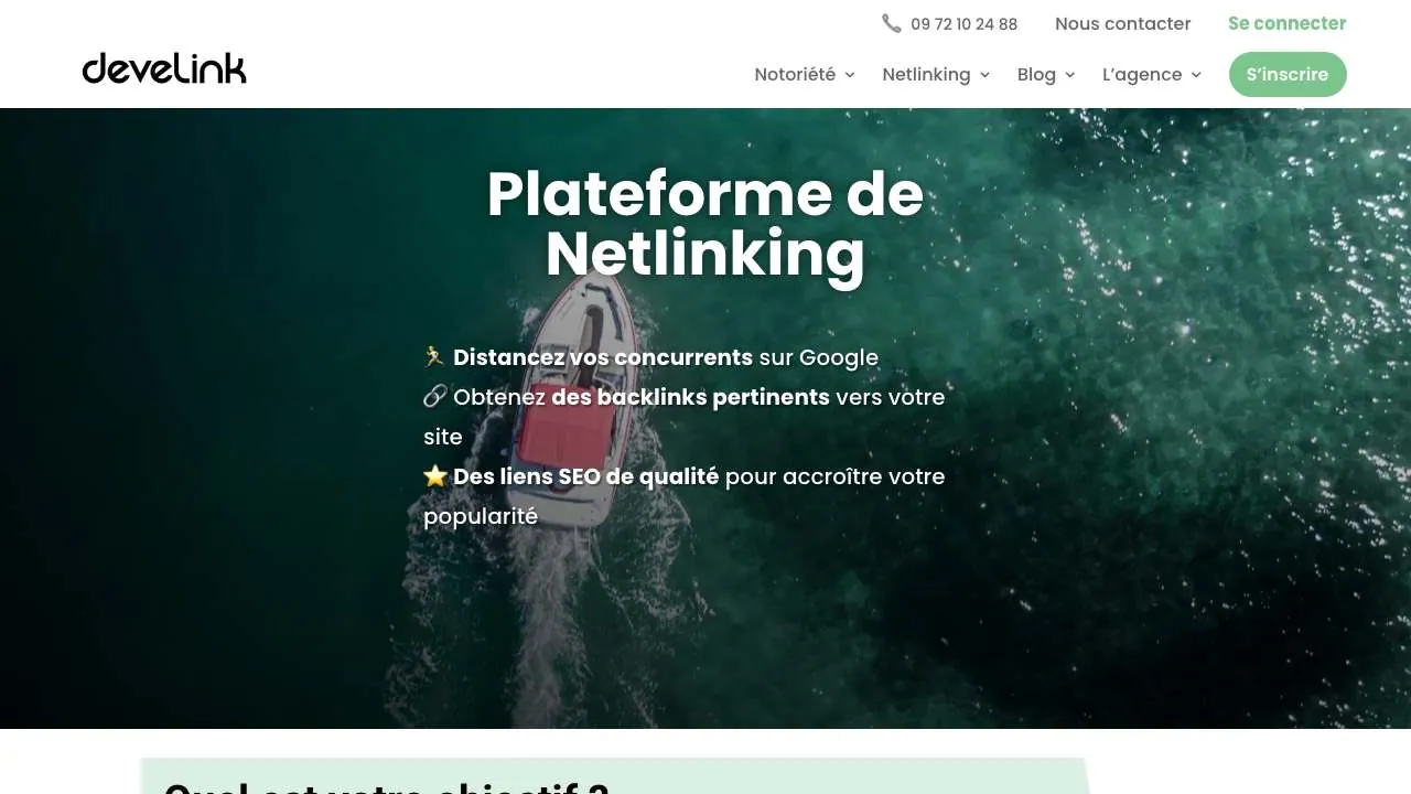 Startseite der Website der Linkbuilding-Plattform Develink