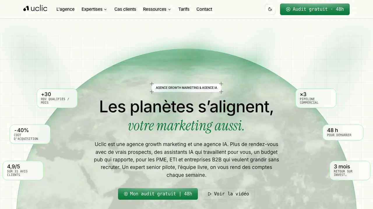 Startseite der Website der Growth-Marketing-Agentur Uclic