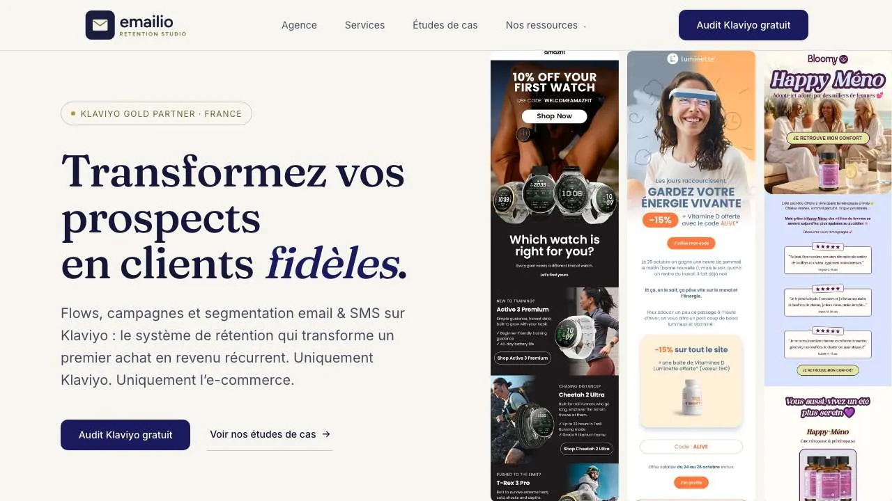 Startseite der Website der Agentur Emailio für Kundenbindung per E-Mail