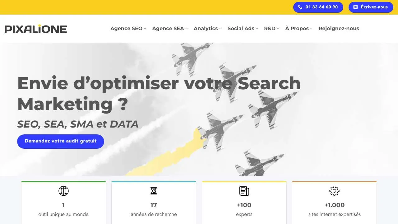 Startseite der Website der Suchmarketing-Agentur Pixalione