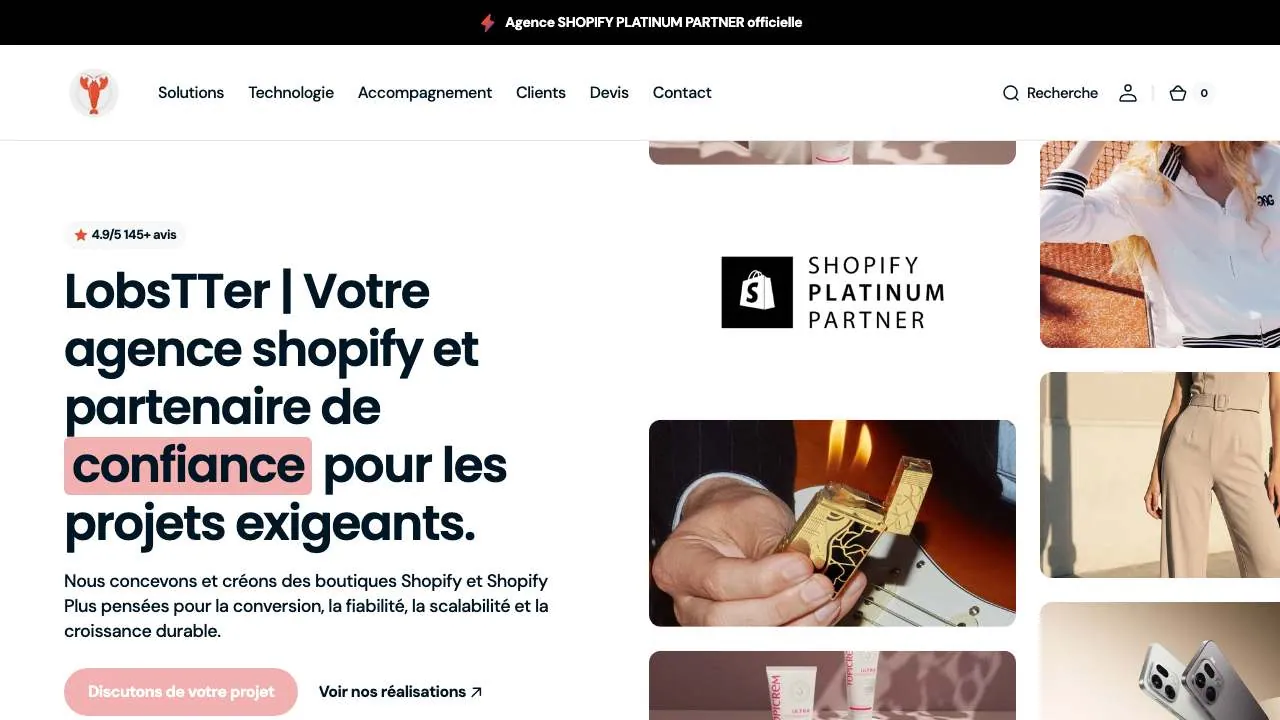 Startseite der Website der Shopify-Agentur Lobstter