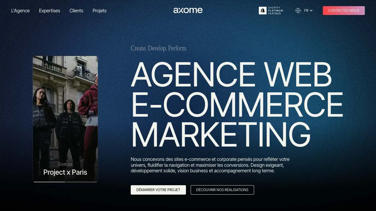 Startseite der Website der E-Commerce-Agentur Axome