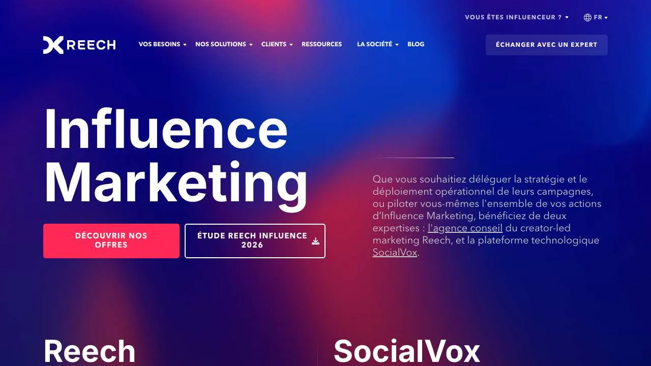 Startseite der Website für Influence-Marketing von Reech