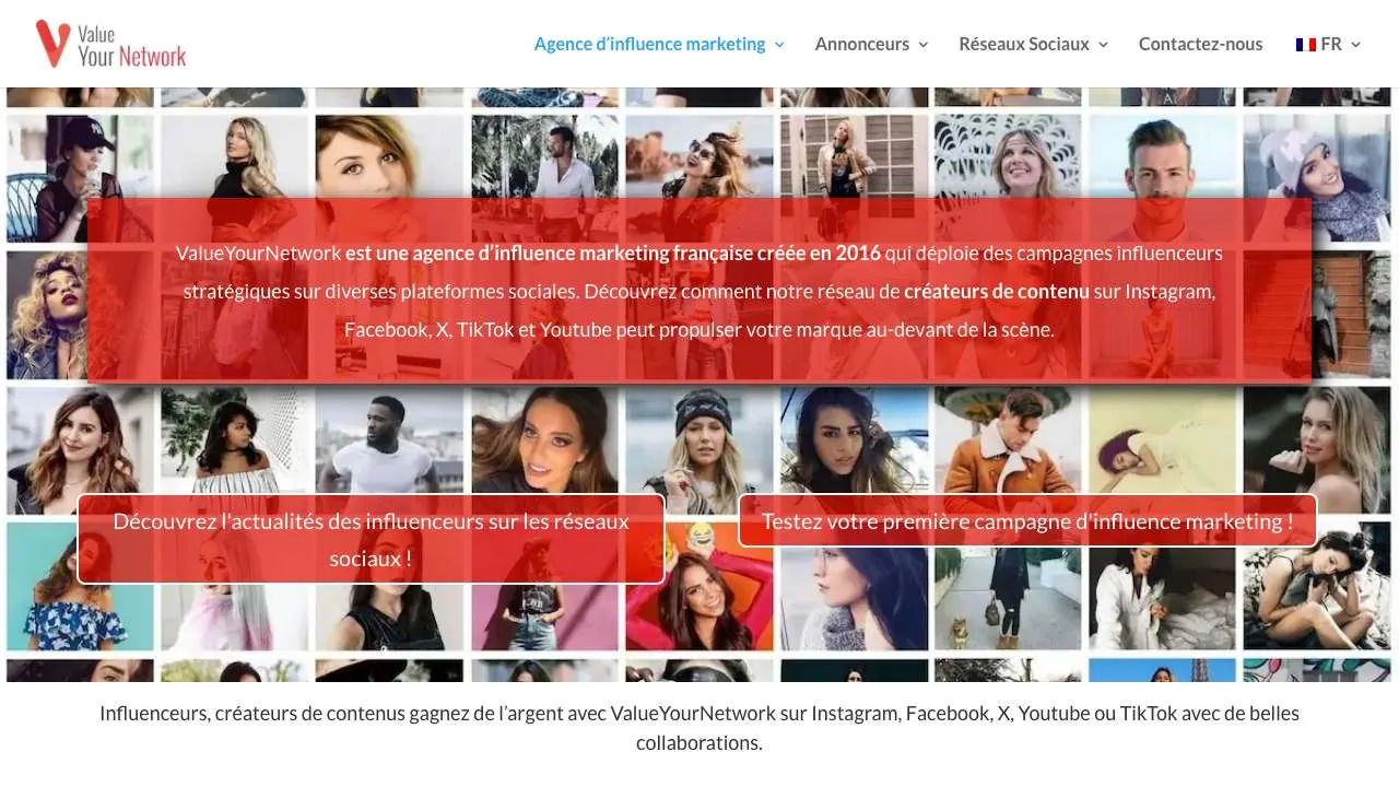Startseite der Website der Influence-Agentur ValueYourNetwork