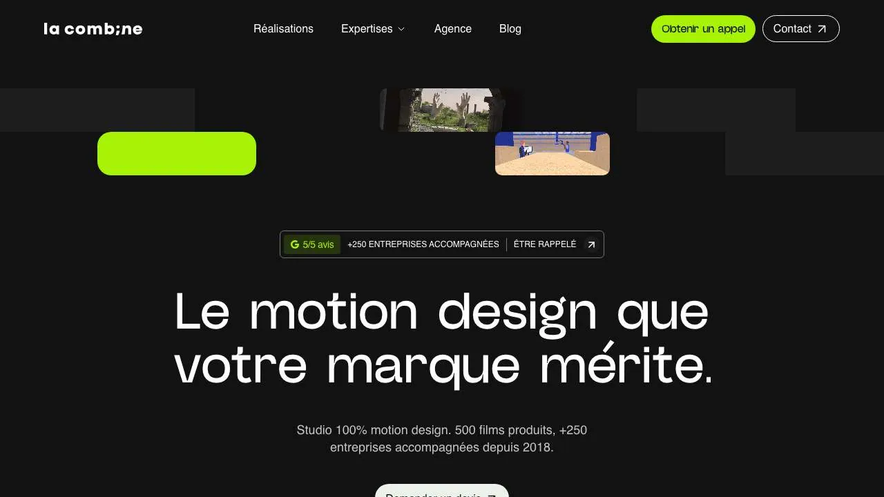 Startseite der Website der Motion-Design-Agentur La Combine