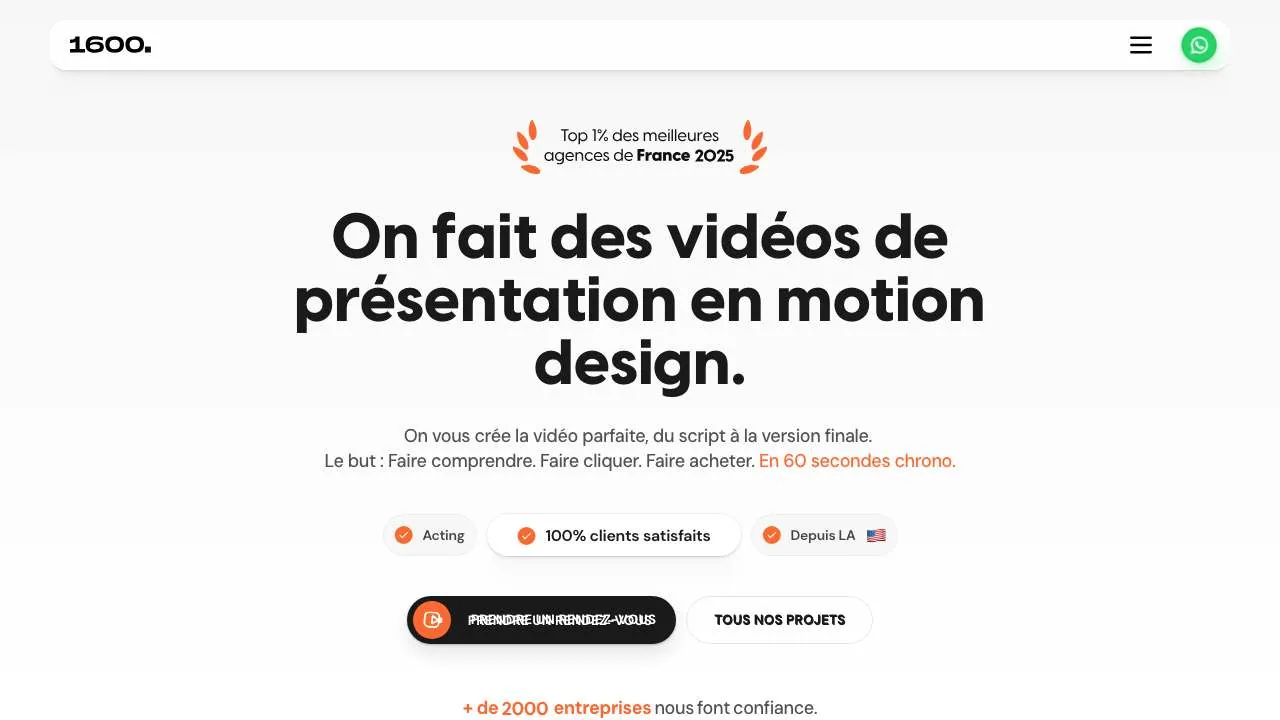 Startseite der Website des Motion-Design-Studios 1600 Agency