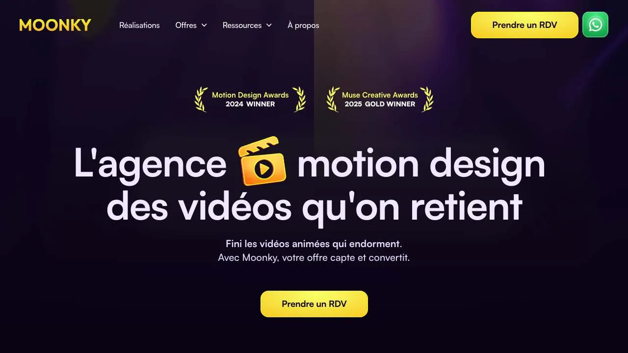Startseite der Website der Motion-Design-Agentur Moonky