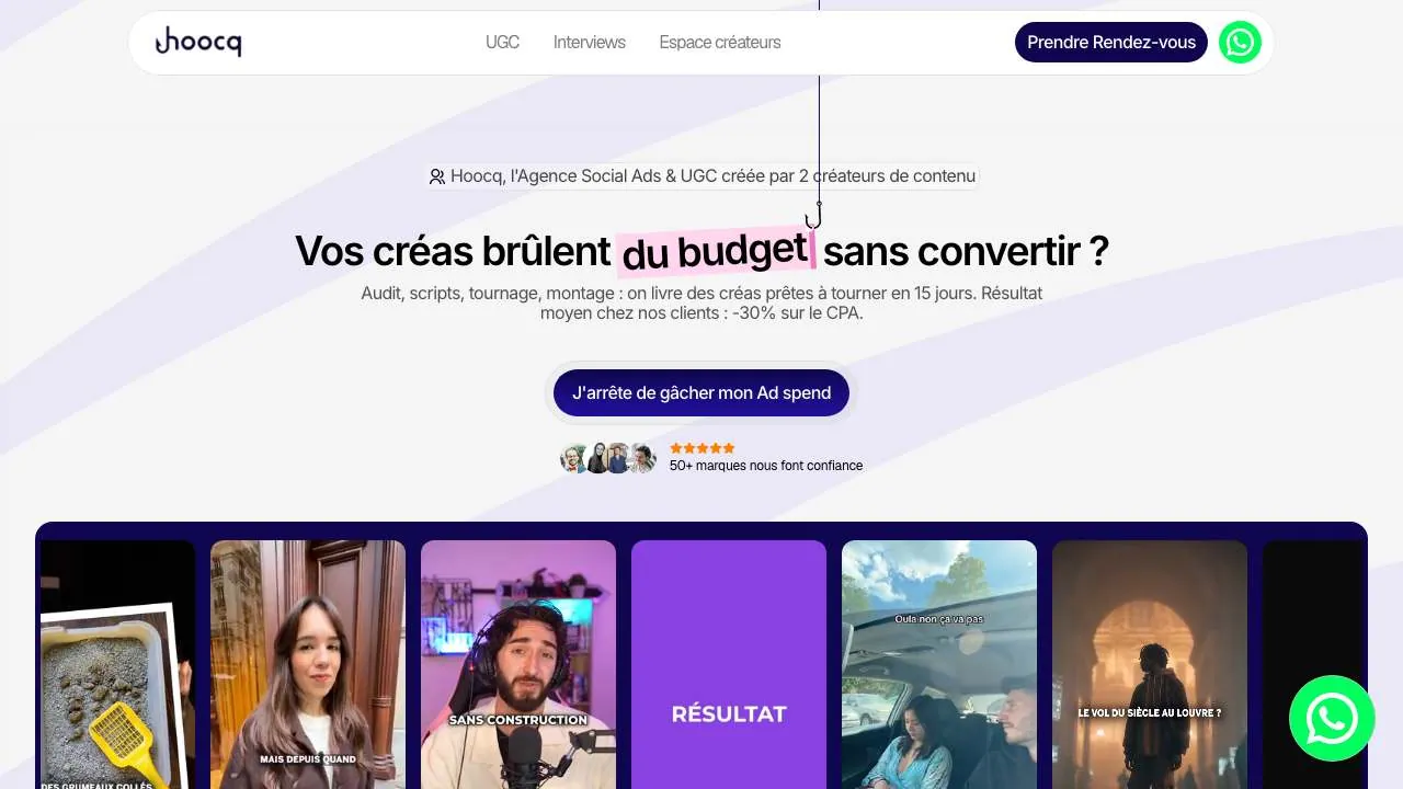 Startseite der Website der Agentur Hoocq für Social Ads und Creator-Inhalte