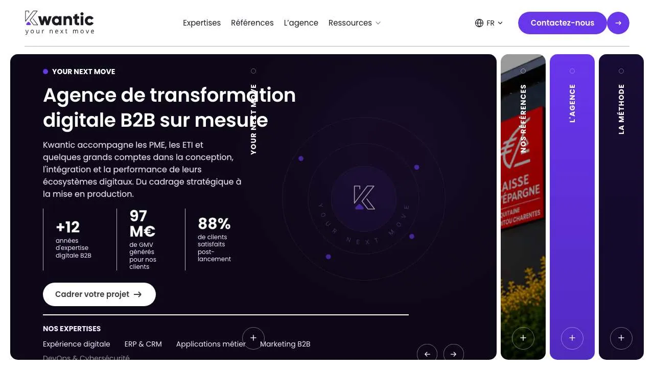 Startseite der Website der B2B-Digitalagentur Kwantic