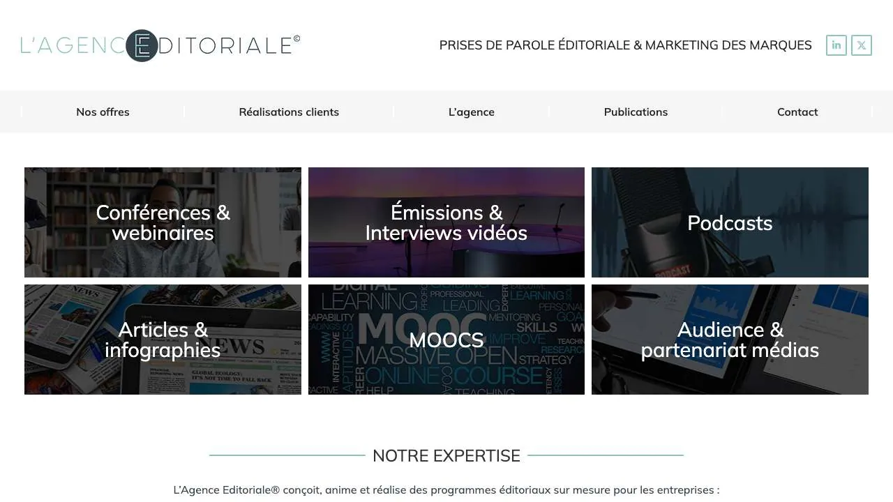 Startseite der Website von L'Agence Editoriale
