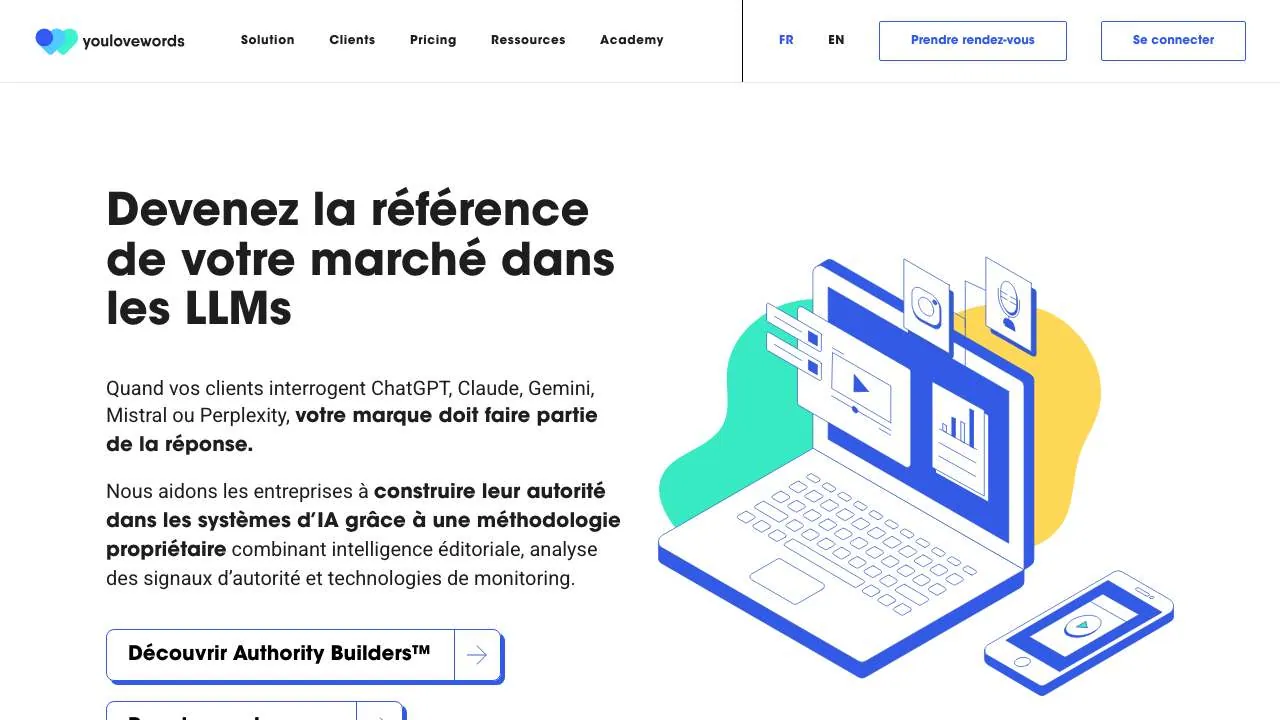 Startseite der Website des Content-Marketing-Anbieters YouLoveWords