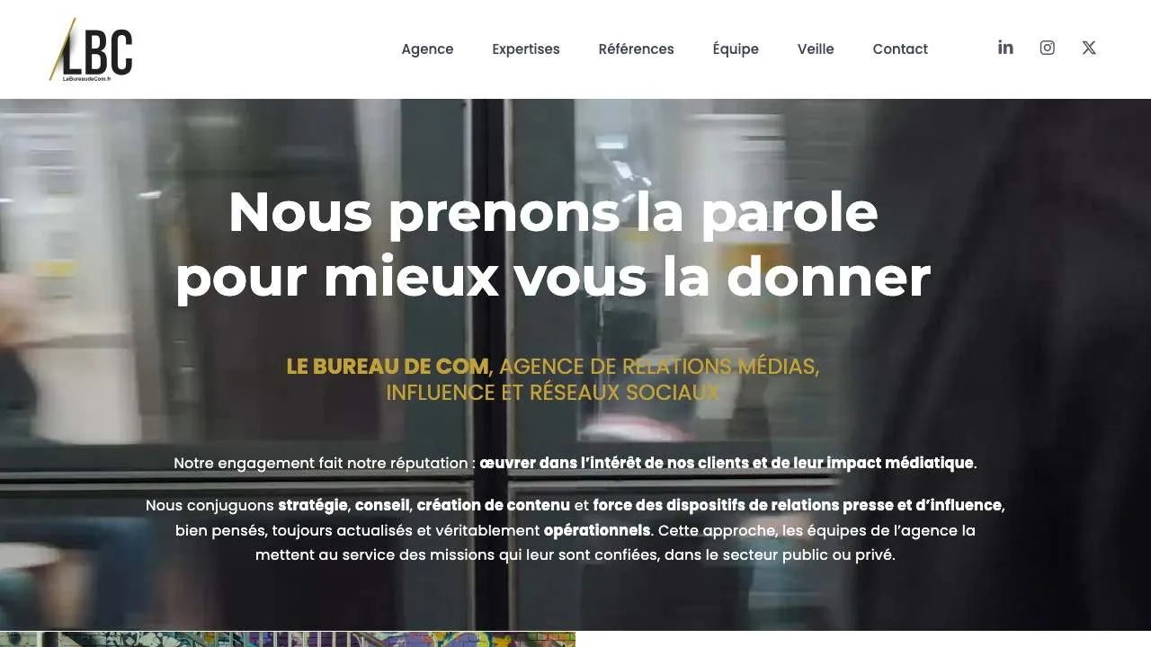 Startseite der Website der Medienagentur Le Bureau de Com