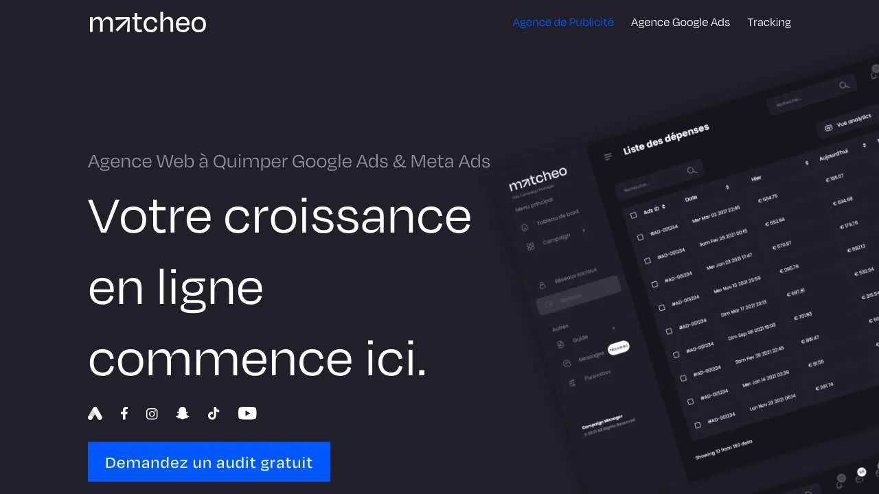 Startseite der Website der Werbeagentur Matcheo