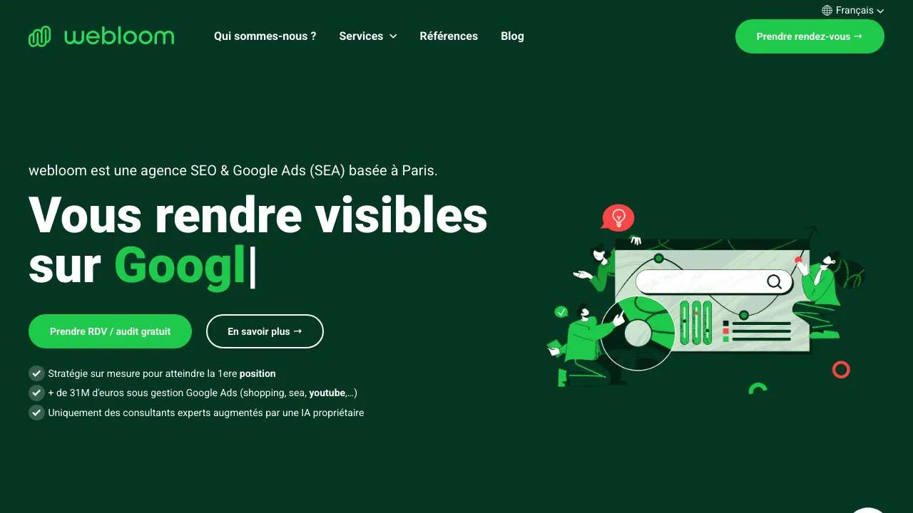Startseite der Website der Such- und Google-Ads-Agentur Webloom
