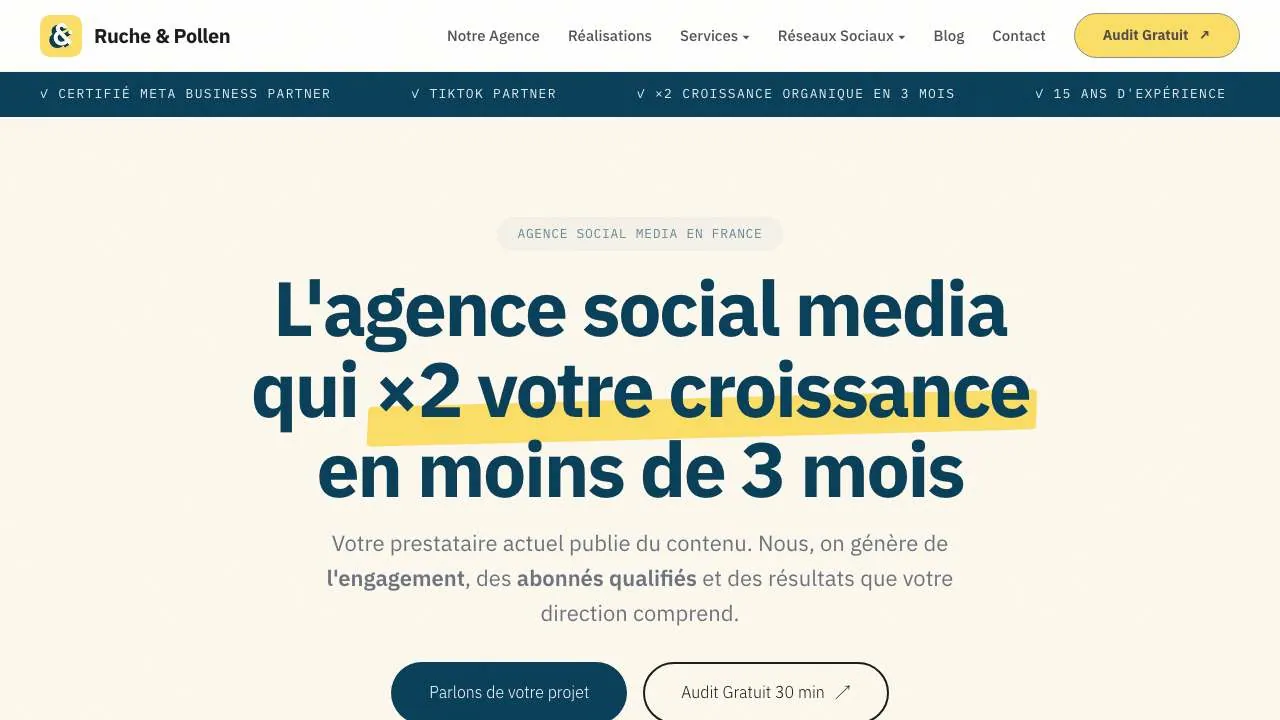 Startseite der Website der Social-Media-Agentur Ruche and Pollen